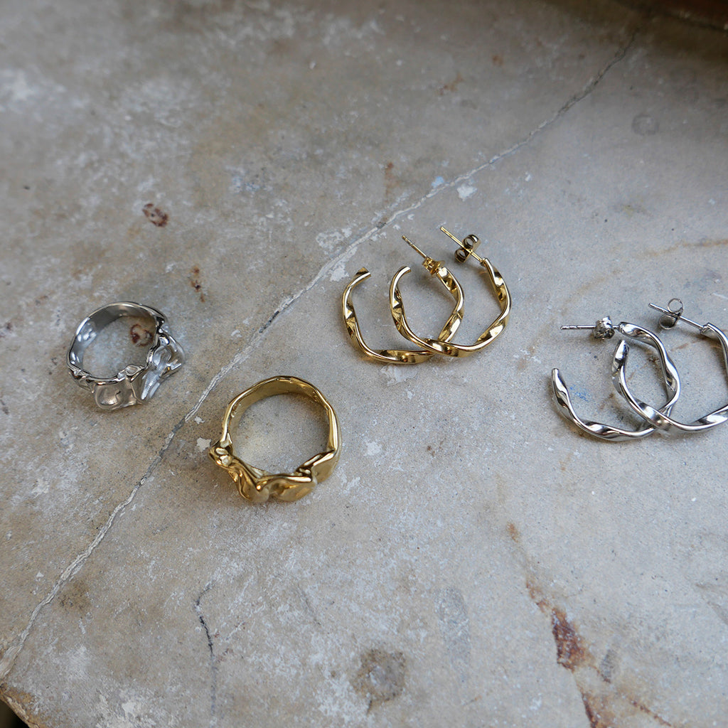 Øreringer, crinkle, 25 mm, Steel_3