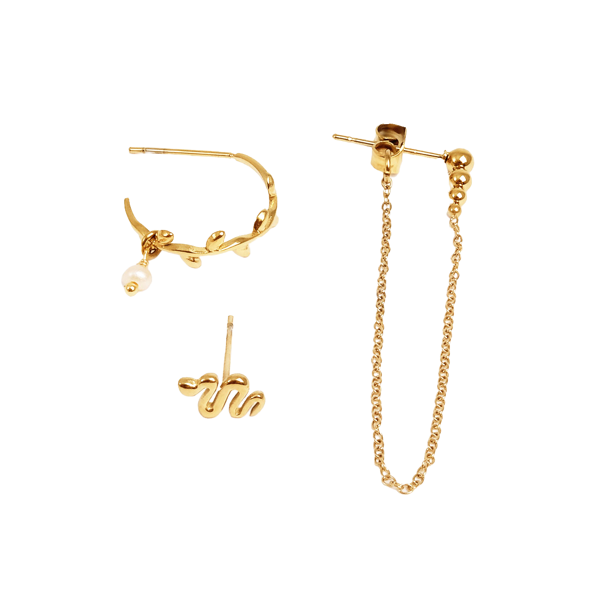 Sett med tre øredobber, lenke, G - A&C Oslo - Pure Steel