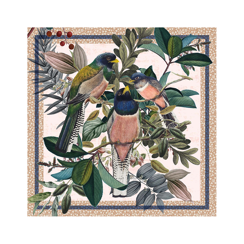 Lite skjerf i ekte silke, tre fugler - A&C Oslo