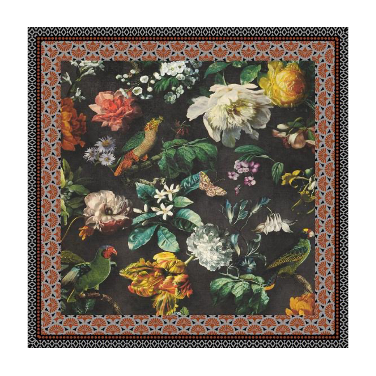 Lite skjerf i ekte silke, fugler sort - A&C Oslo_4