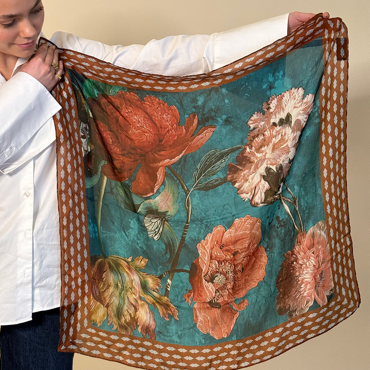 Skjerf i ekte silke, poppy teal