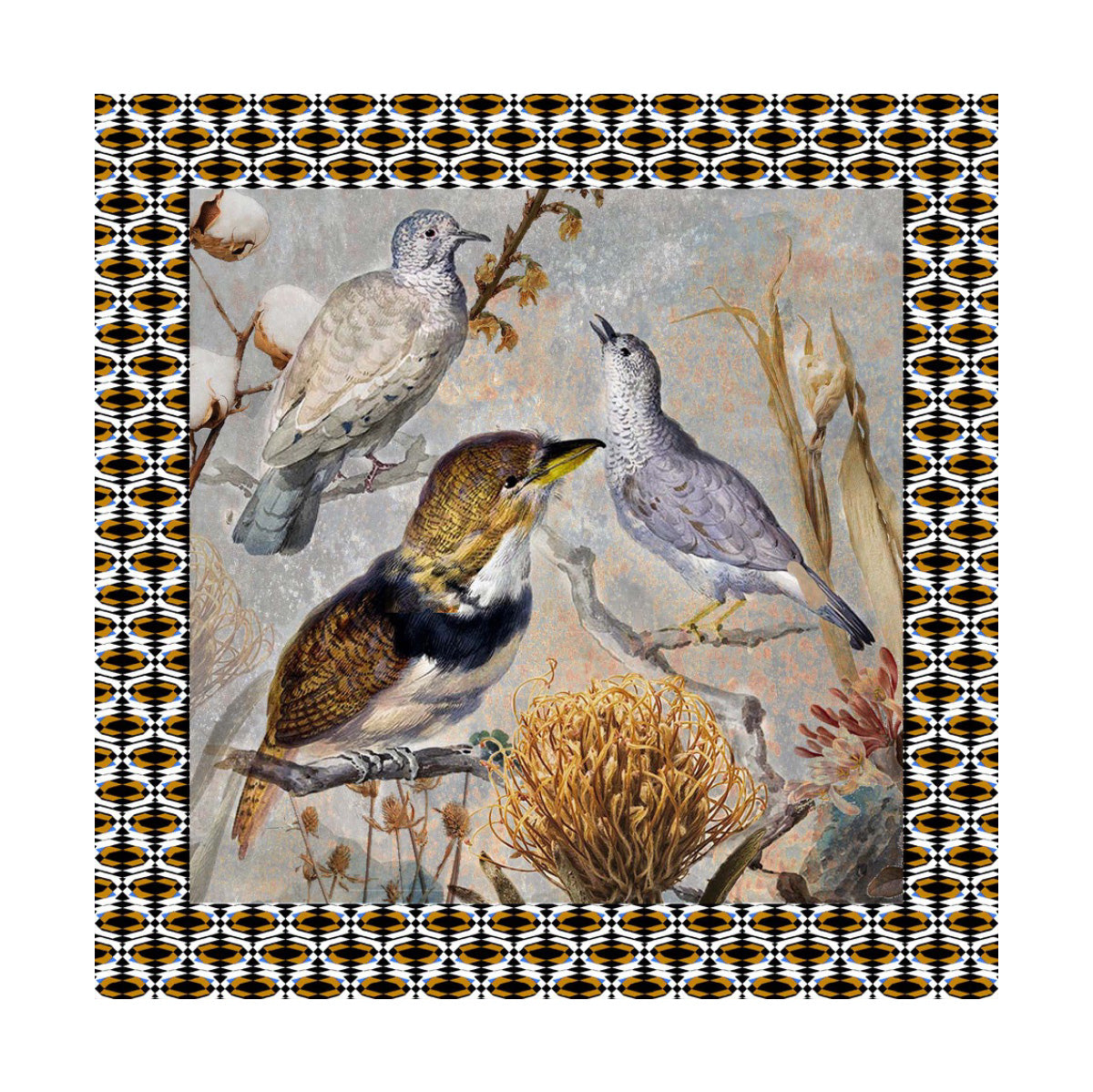 Lite skjerf i ekte silke, birds on brach