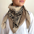 Skjerf i ull/silke, paisley beige