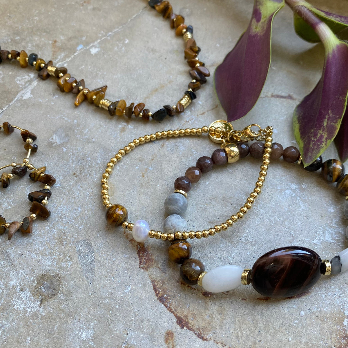 Kort kjede med tigereye, Nature Beads - A&C Oslo - Design Collection_4