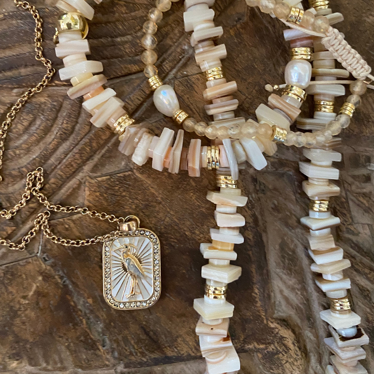 Kort kjede, Nature Beads, beige - A&C Oslo - Design Collection_3