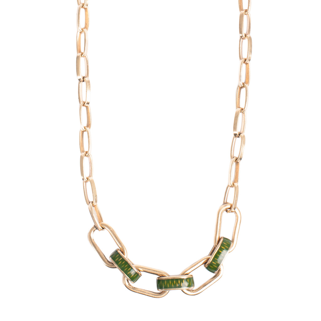 Kort lenke-kjede med grønn emalje - A&C Oslo - Design Collection