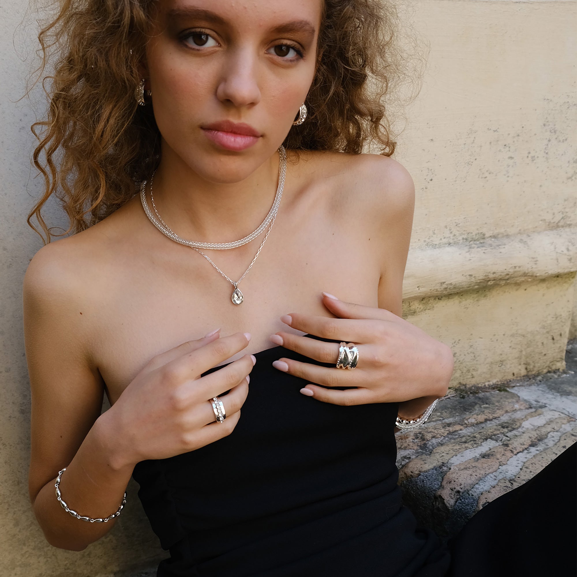 Kort kjede, Sparkling Drops, crystal, S - A&C Oslo - Design Collection_2