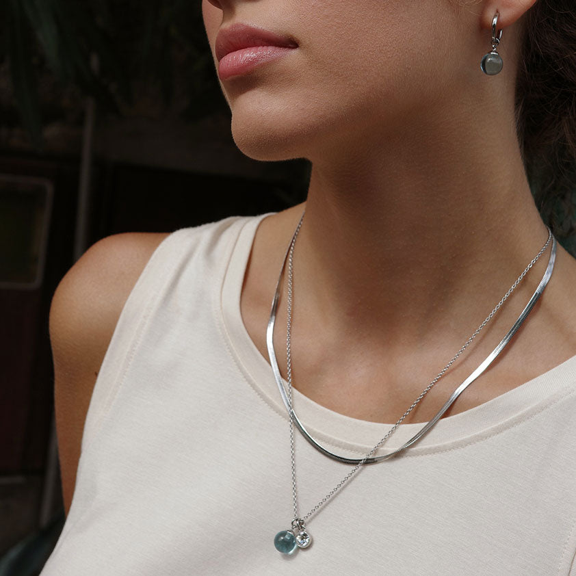 Kort kjede med glasskule, sky blue, S - A&C Oslo - Pure Steel_3