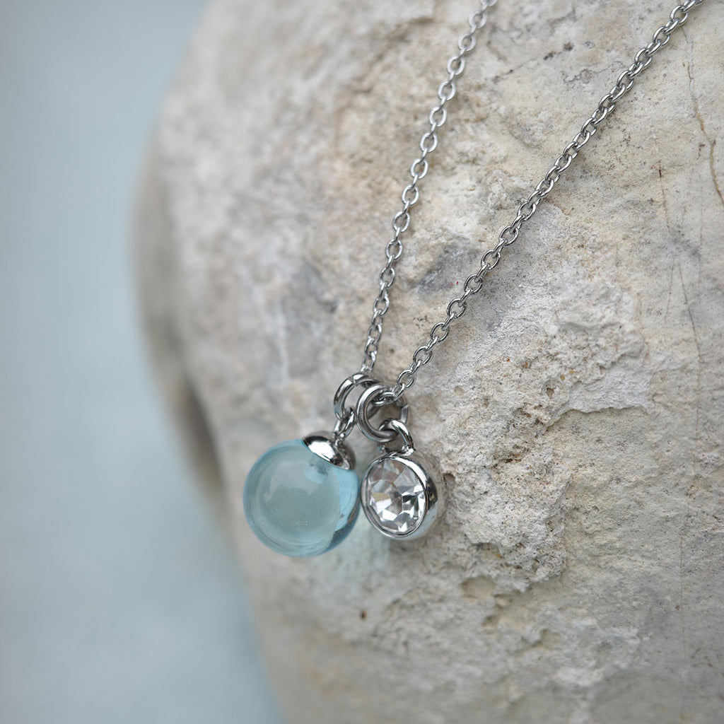 Kort kjede med glasskule, sky blue, S - A&C Oslo - Pure Steel_4
