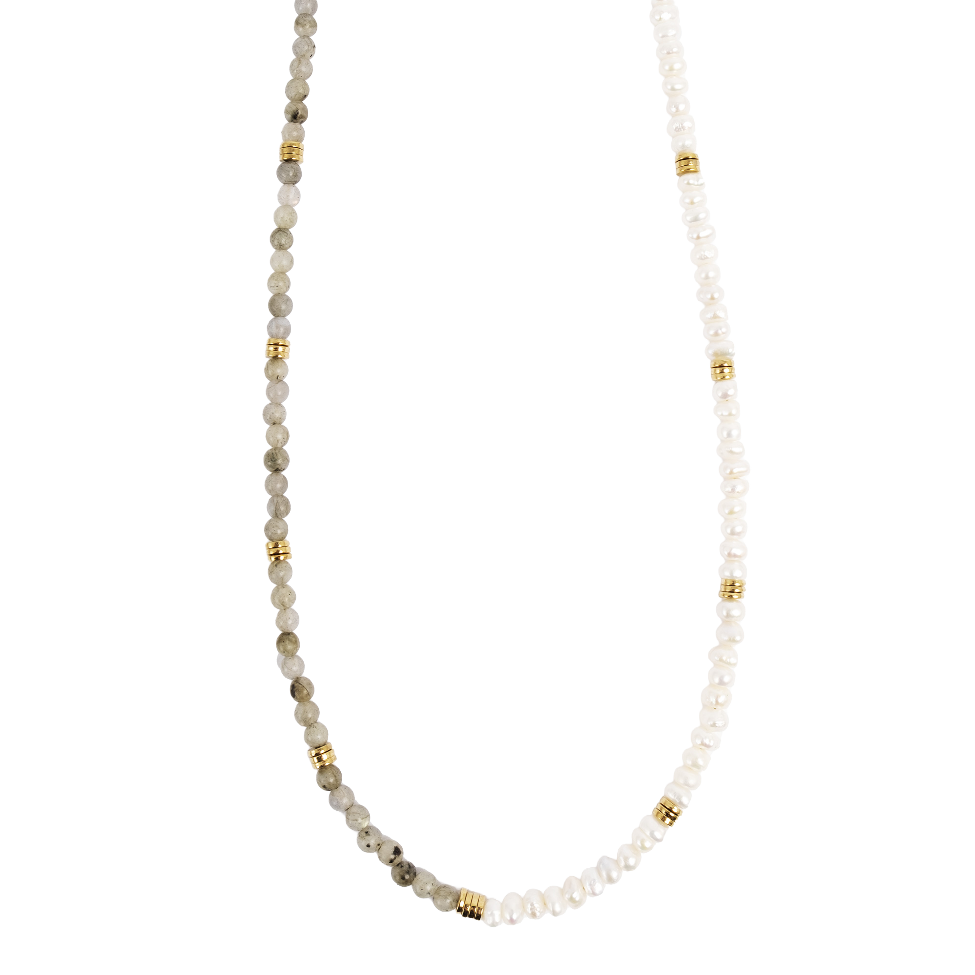 Kort kjede med labradoritt og perler - A&C Oslo - Design Collection