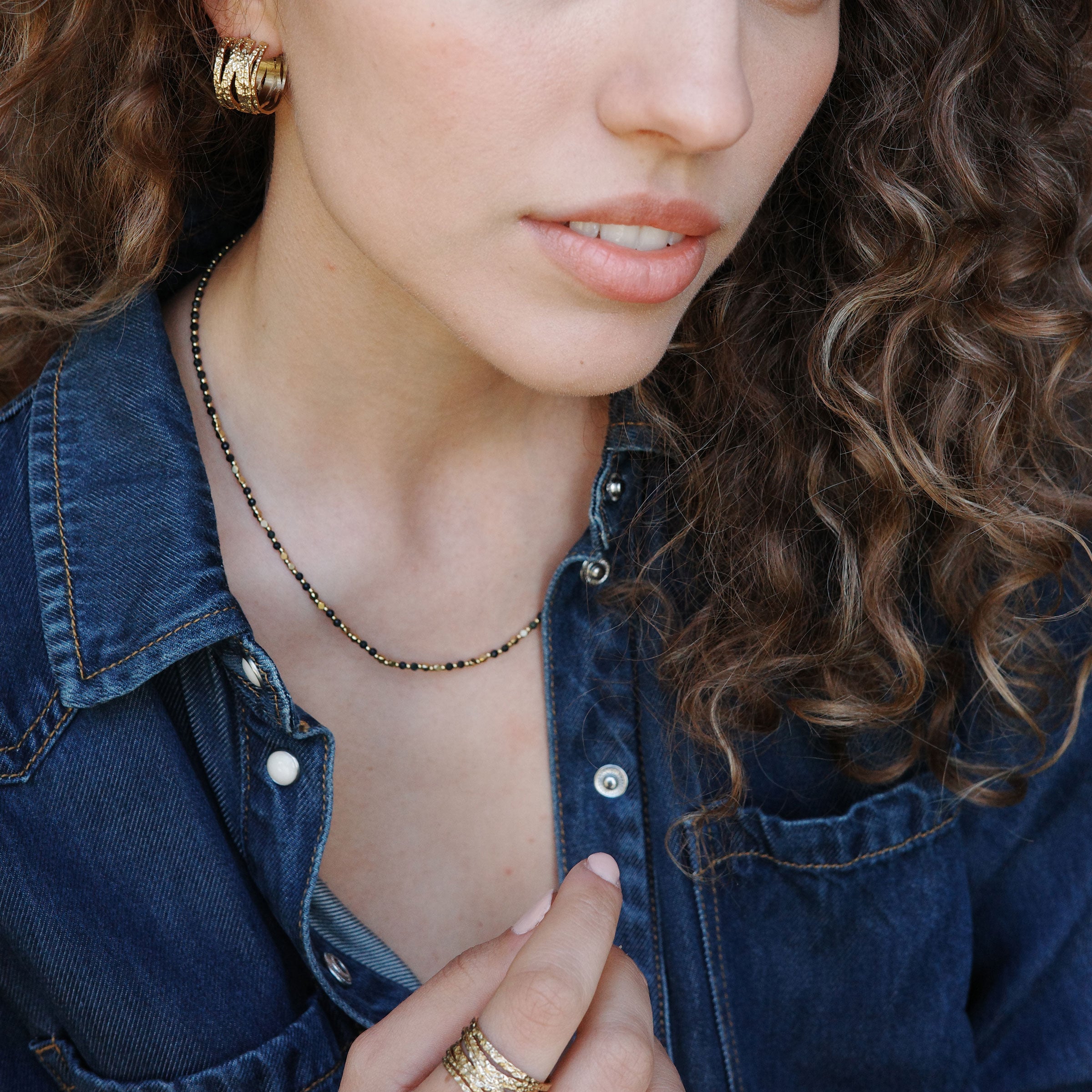 Kort kjede med sorte stener, G - A&C Oslo - Pure Steel_4