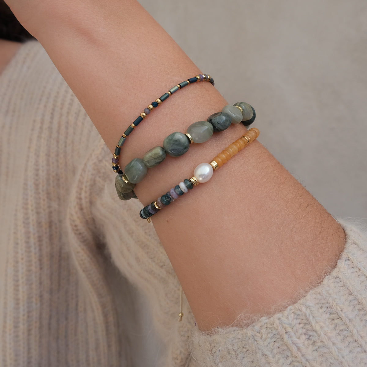 Armbånd, grønn jade, makramé-lås - A&C Oslo - Design Collection_2