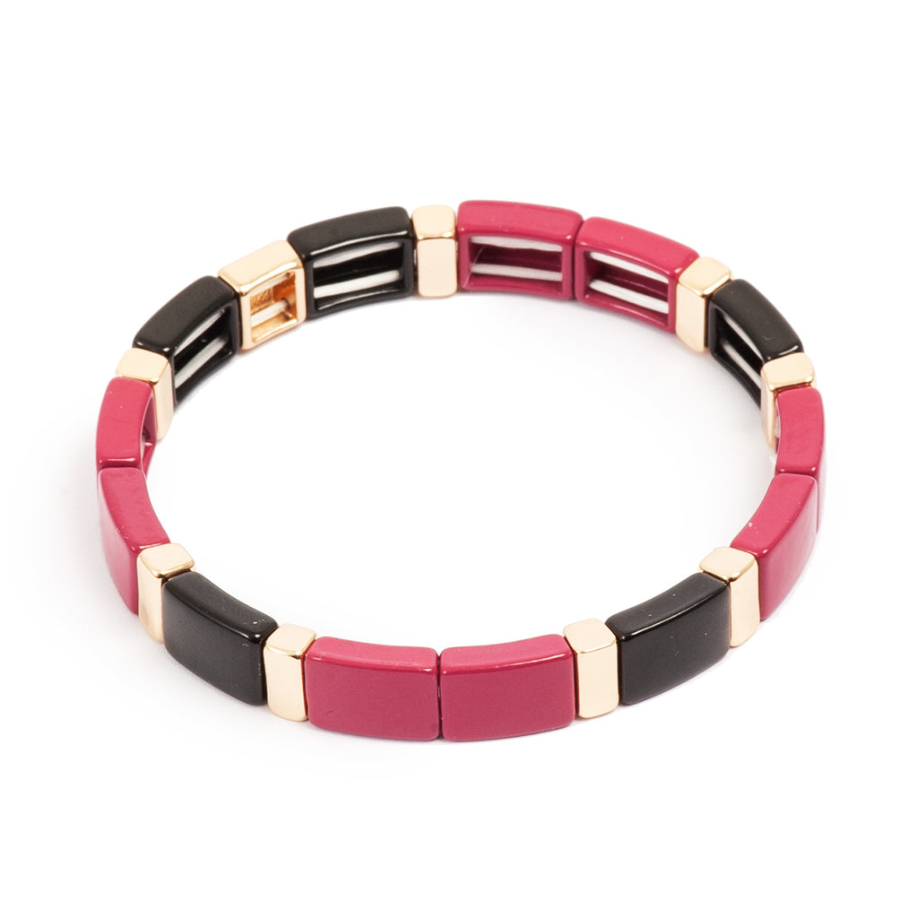 Emaljert armbånd, 19 cm, fuksia og sort - A&C Oslo - Design Collection