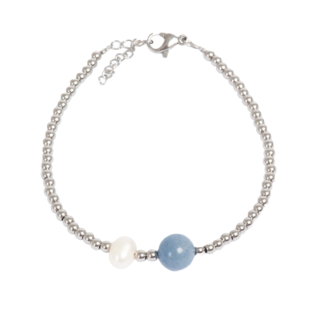 Armbånd med perle og blå aventurin - A&C Oslo - Pure Steel