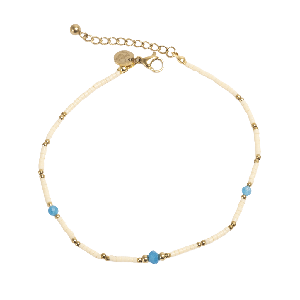 Anklet, hvit med turkis, Steel G