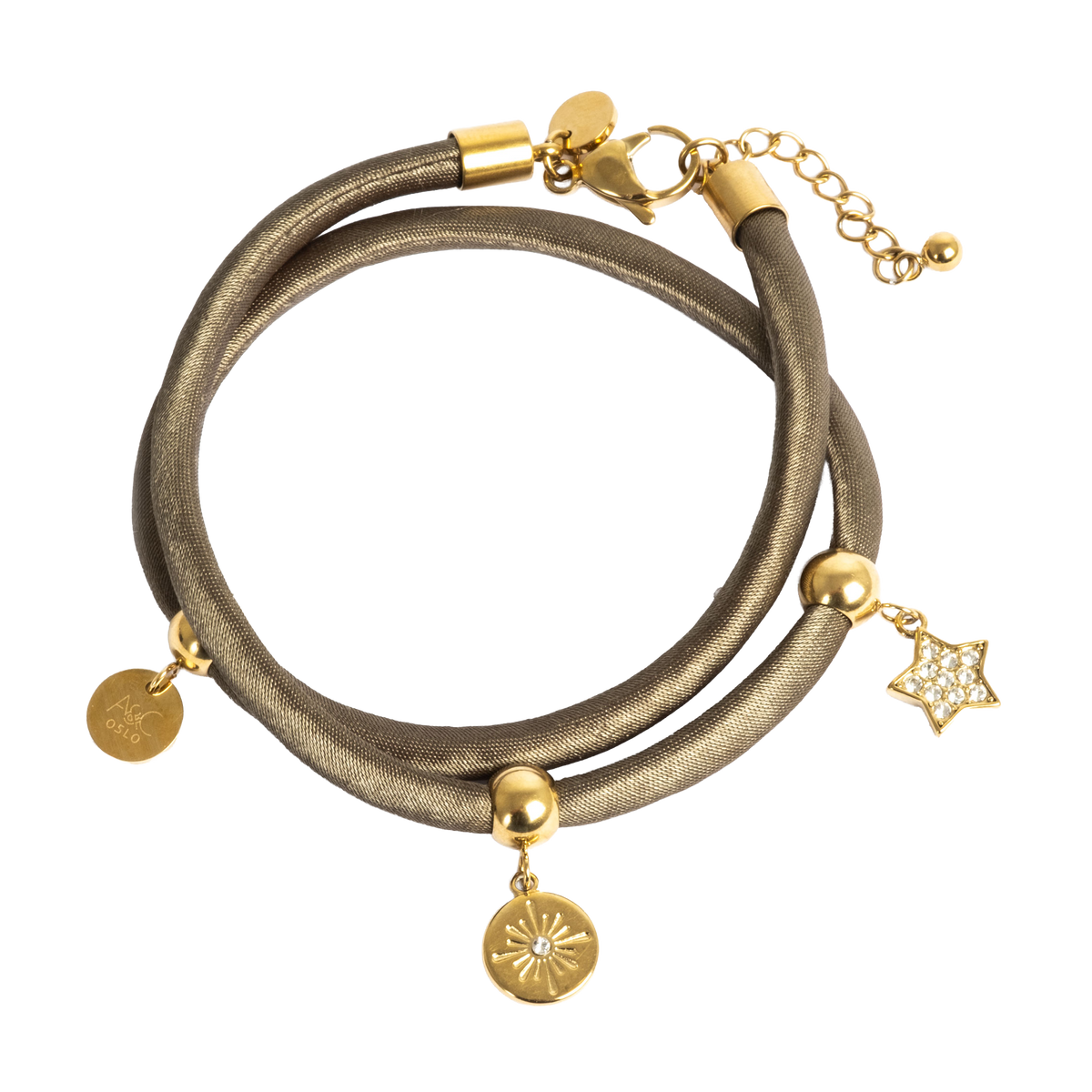 To rads satengarmbånd, olive, G