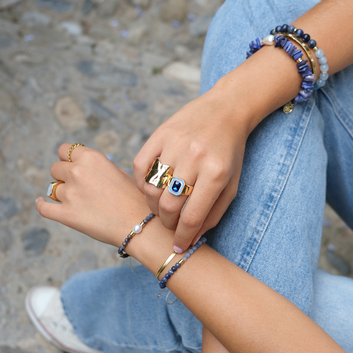 Justerbar ring, blå emalje, Color Accent - A&C Oslo - Design Collection_3