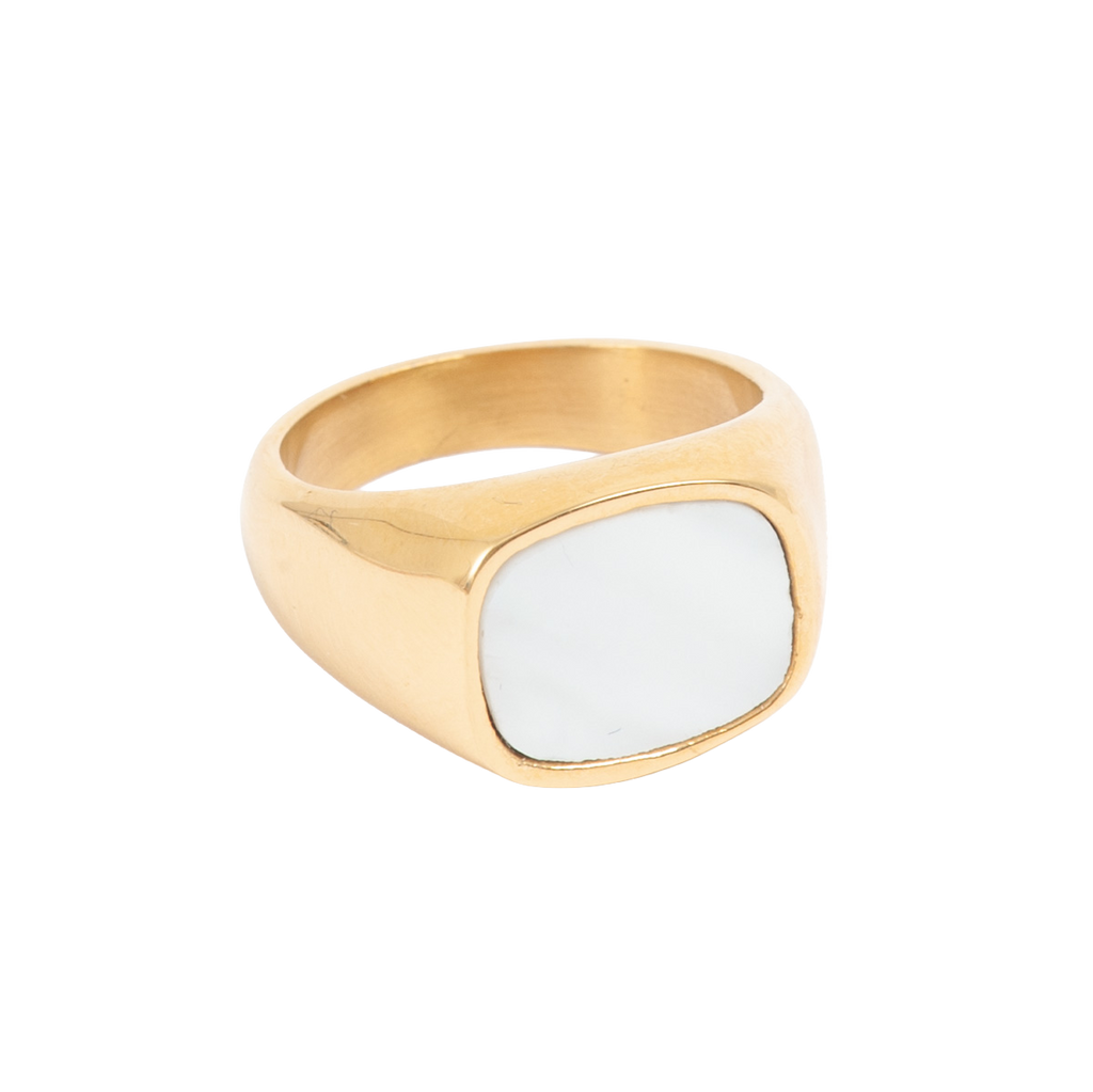 Signet-ring med perlemor, G, unisex - A&C Oslo - Pure Steel