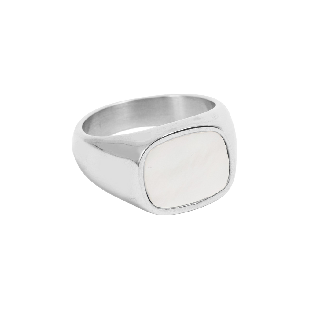 Signet-ring med perlemor, S, unisex - A&C Oslo - Pure Steel