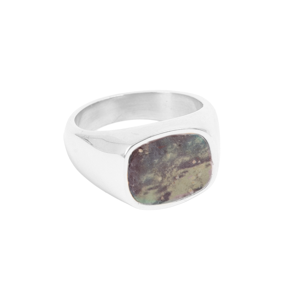 Signet-ring, unisex, green marble - A&C Oslo - Pure Steel