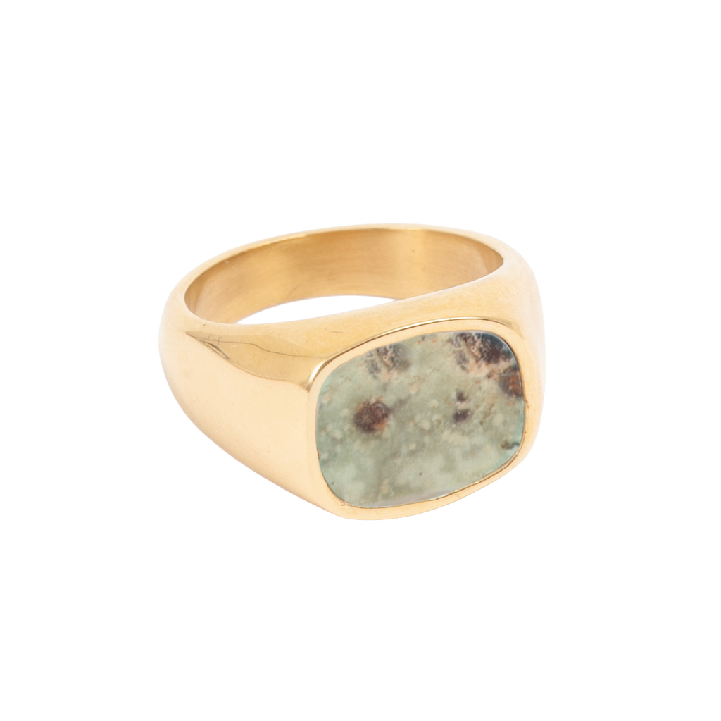 Signet-ring, Steel unisex, green marble
