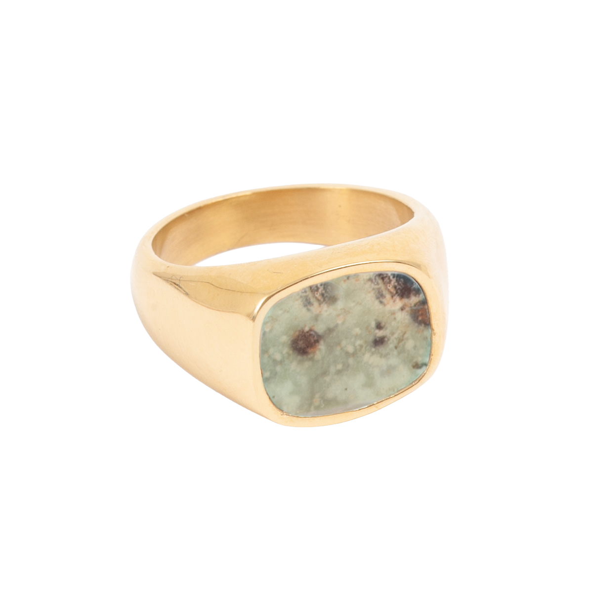 Signet-ring, Steel unisex, green marble