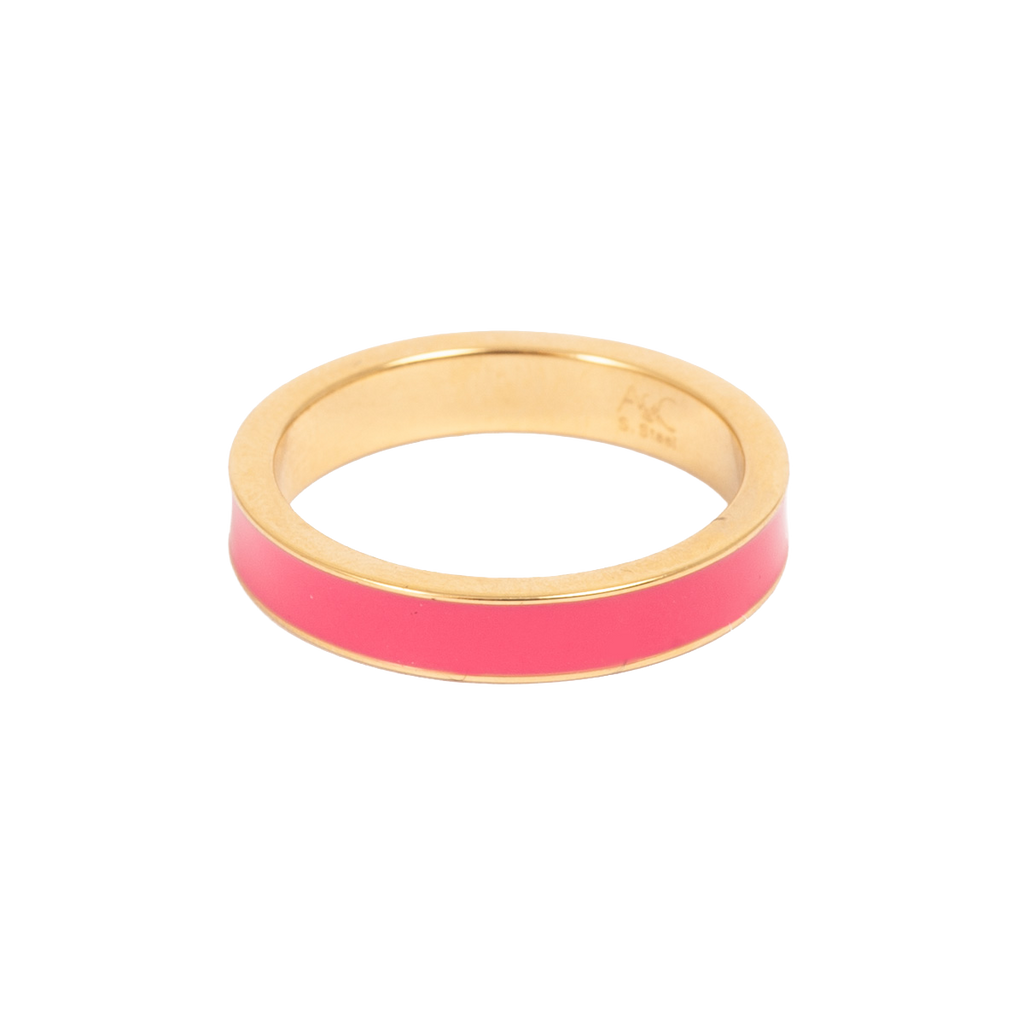 Ring, fuksia emalje (53/56/59) - A&C Oslo - Pure Steel