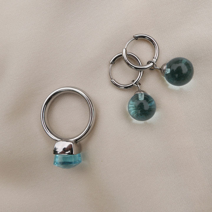 Ring, Steel Glass, Sky blue, S_3