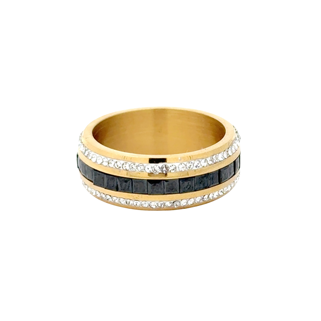 Ring med krystallstener, black G - A&C Oslo - Pure Steel