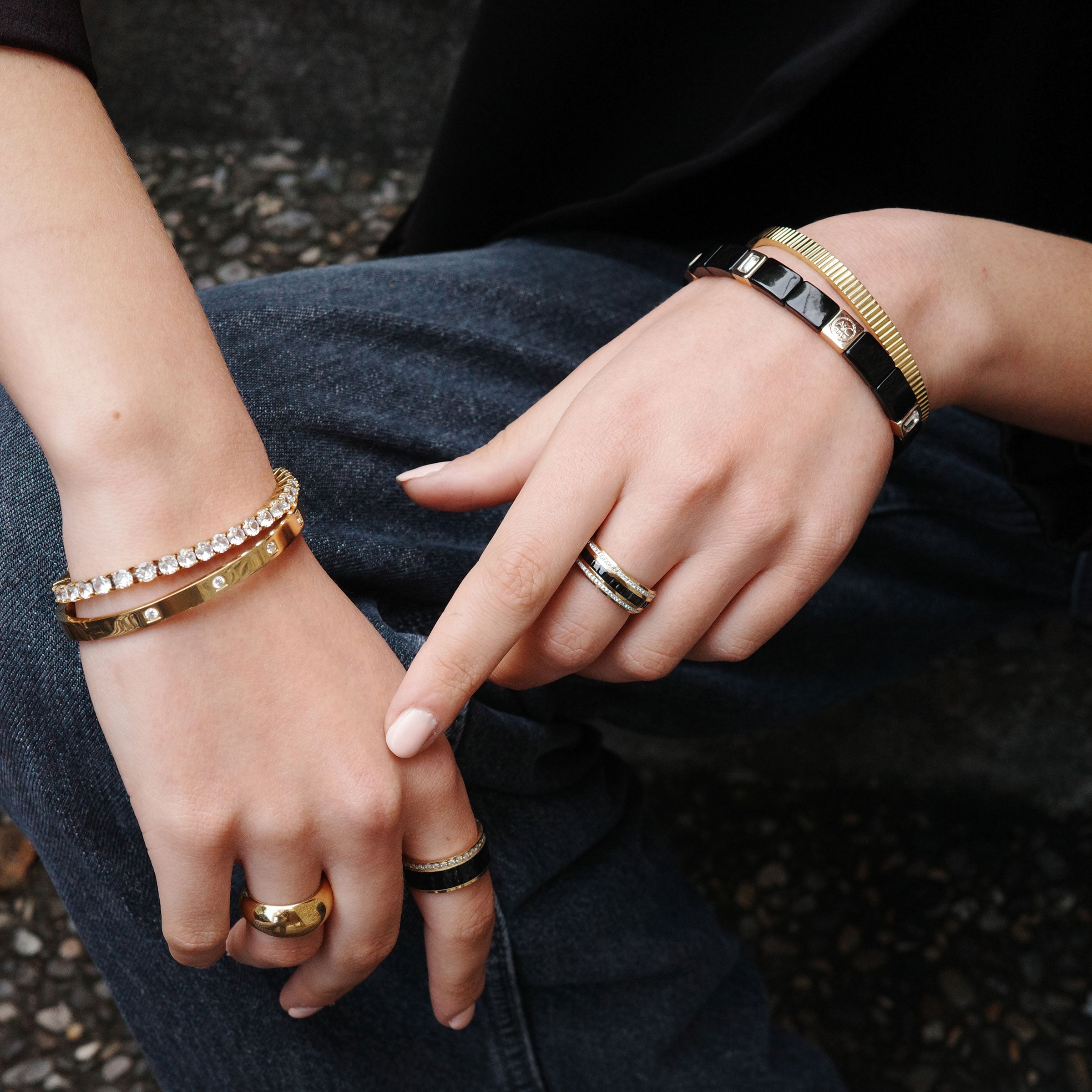 Ring med krystallstener, black G - A&C Oslo - Pure Steel_2