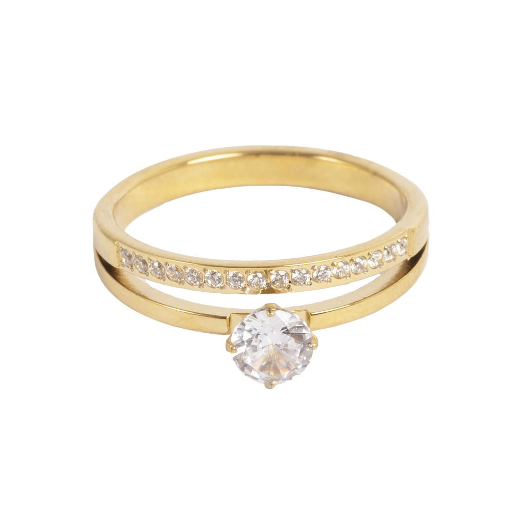 Ring med to rader, CZ, Steel G