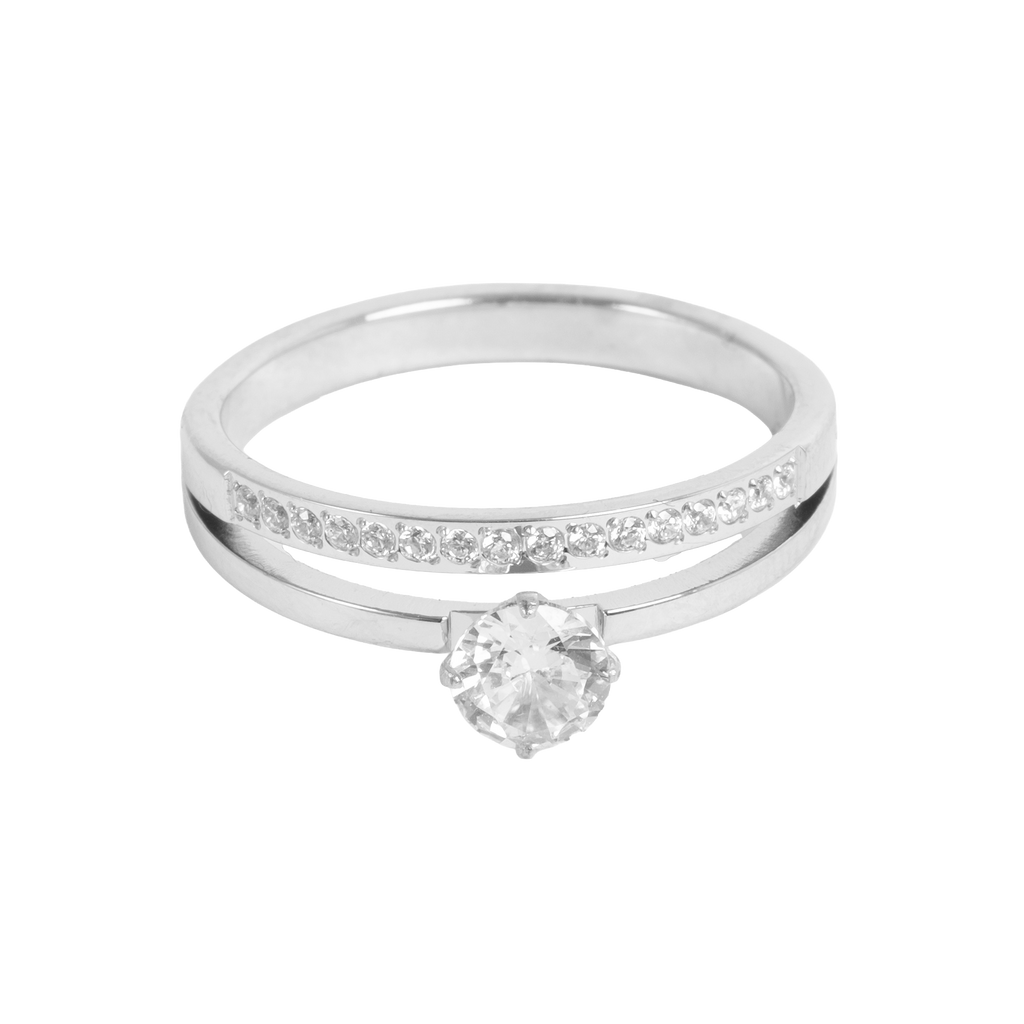 Ring med to rader, CZ, Steel